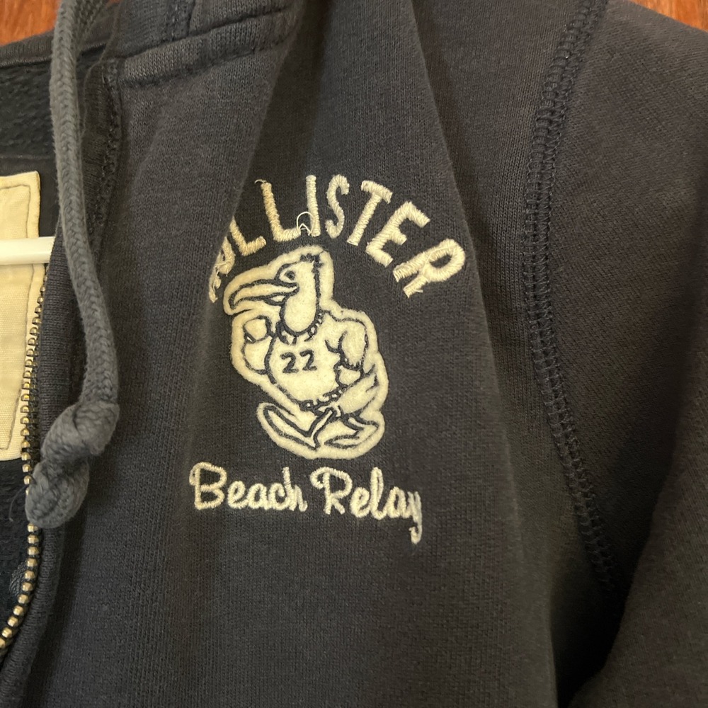 VTG Y2K Hollister California Navy Blue Beach Relay Full Zip Hoodie Sweatshirt Lg - Picture 3 of 5